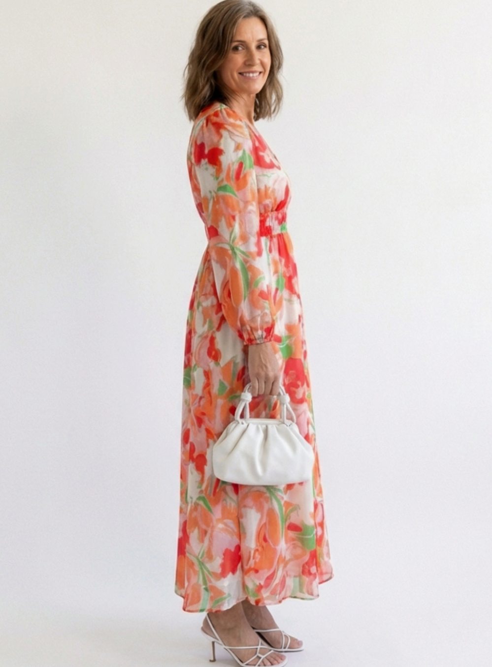 Marigold | Women's Long Sleeve Floral Tiered Chiffon Maxi Dress
