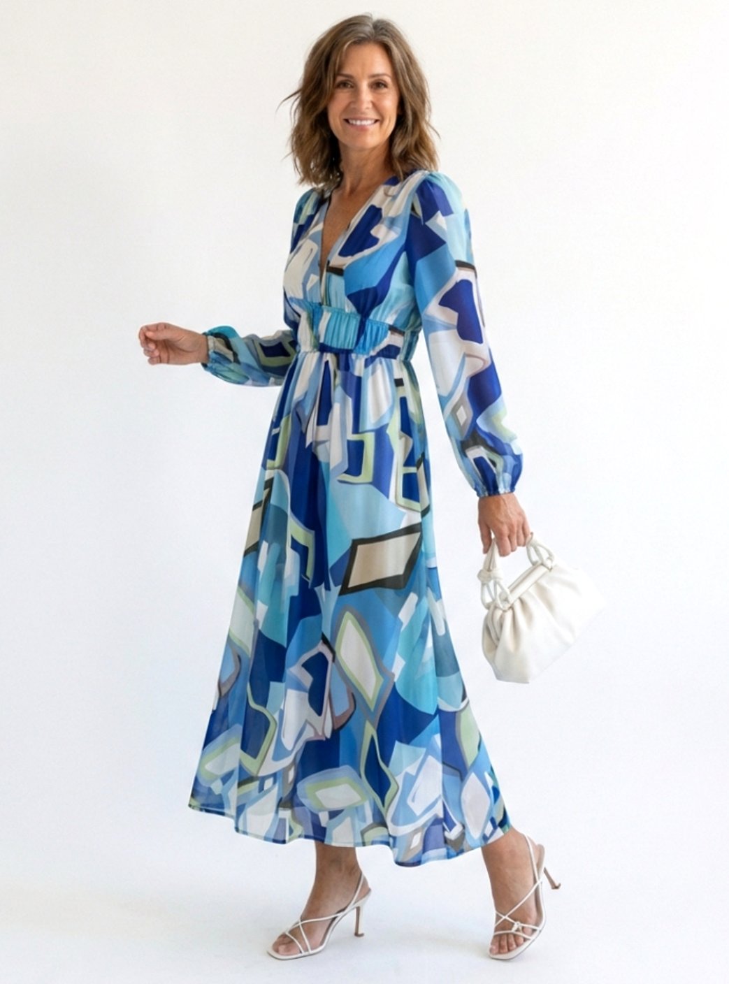 Marigold | Women's Long Sleeve Floral Tiered Chiffon Maxi Dress