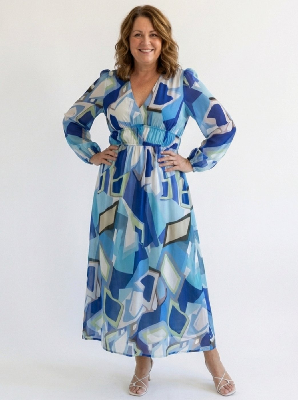 Marigold | Women's Long Sleeve Floral Tiered Chiffon Maxi Dress