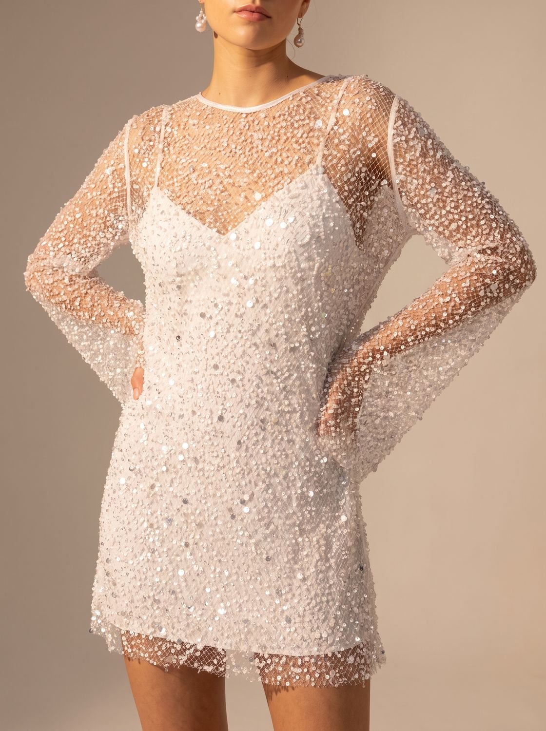 Ivy | Women's Sequin Mesh Long-Sleeve Mini Dress