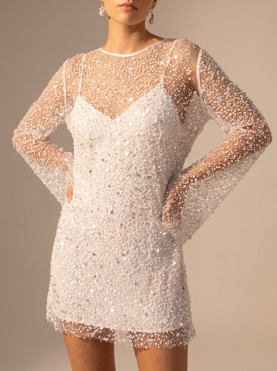 Ivy | Women's Sequin Mesh Long-Sleeve Mini Dress