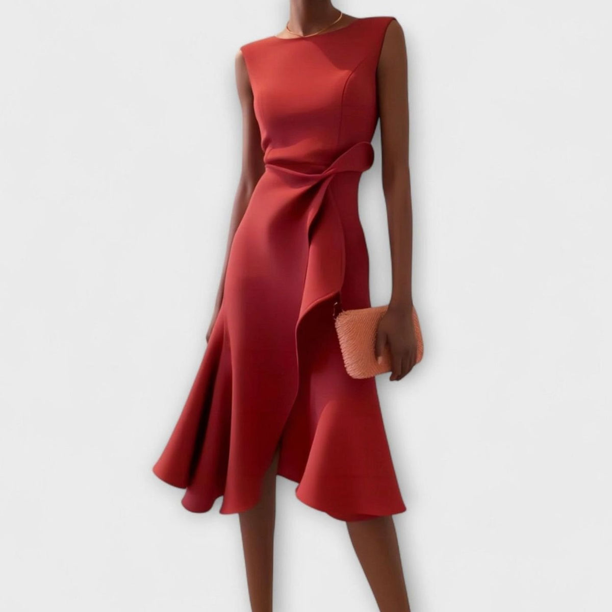 Eleanor | Women's Asymmetrical Drape Ruffled Midi Dress