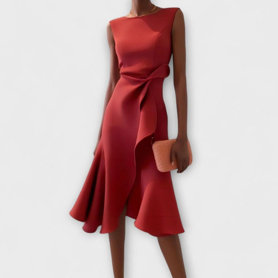 Eleanor | Women's Asymmetrical Drape Ruffled Midi Dress