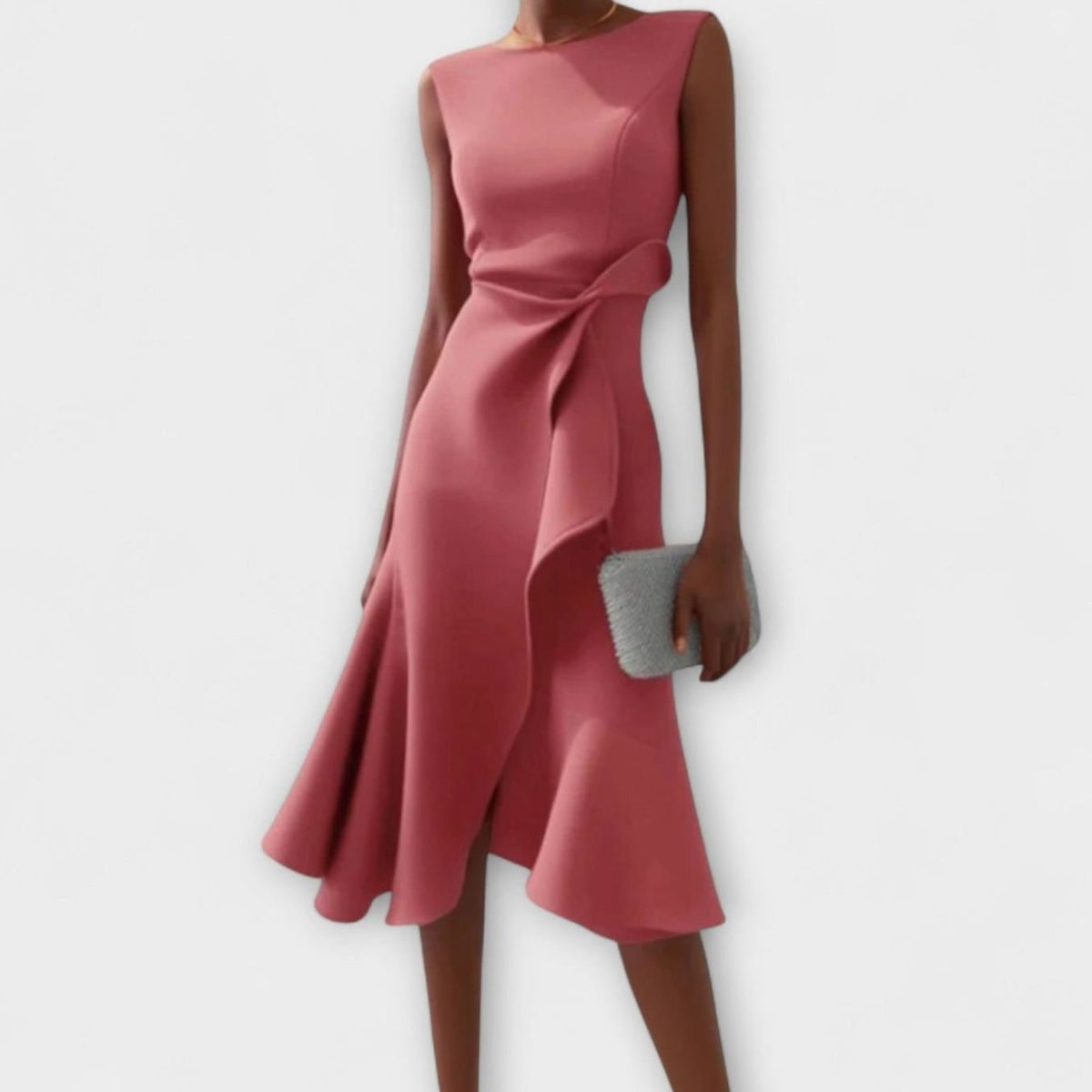 Eleanor | Women's Asymmetrical Drape Ruffled Midi Dress
