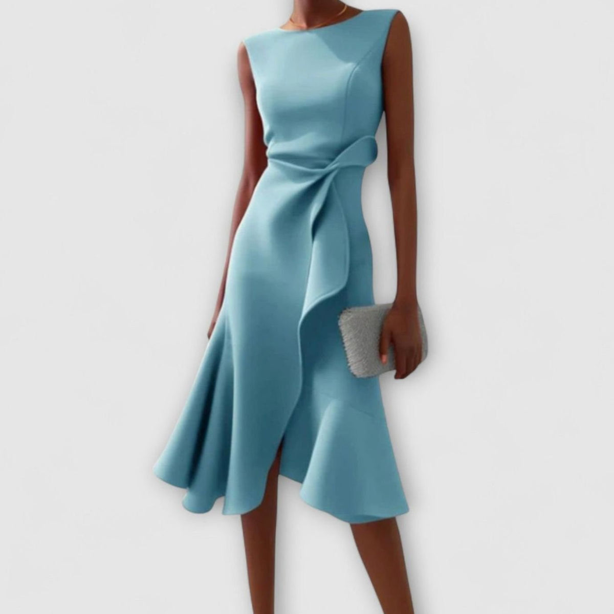 Eleanor | Women's Asymmetrical Drape Ruffled Midi Dress