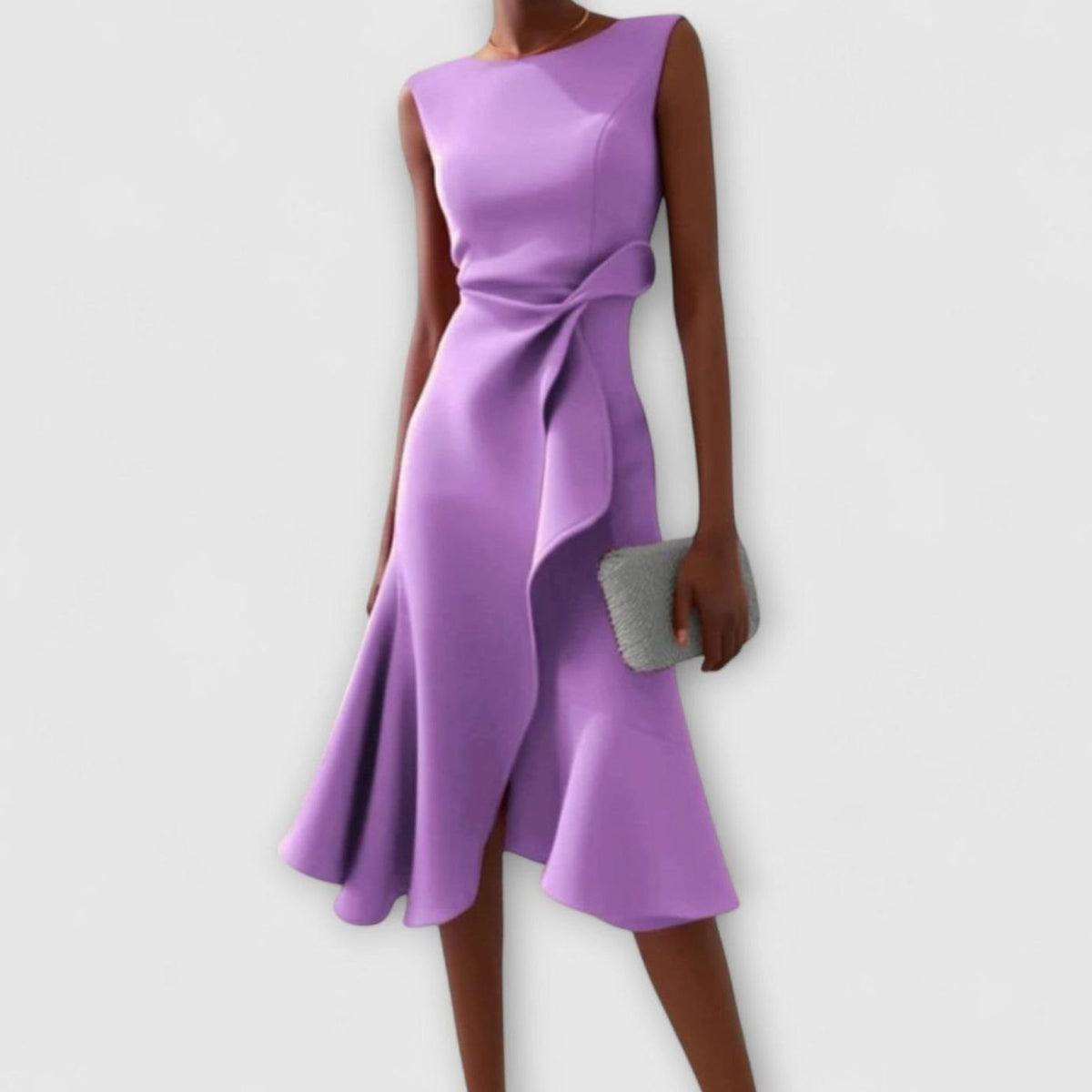 Eleanor | Women's Asymmetrical Drape Ruffled Midi Dress