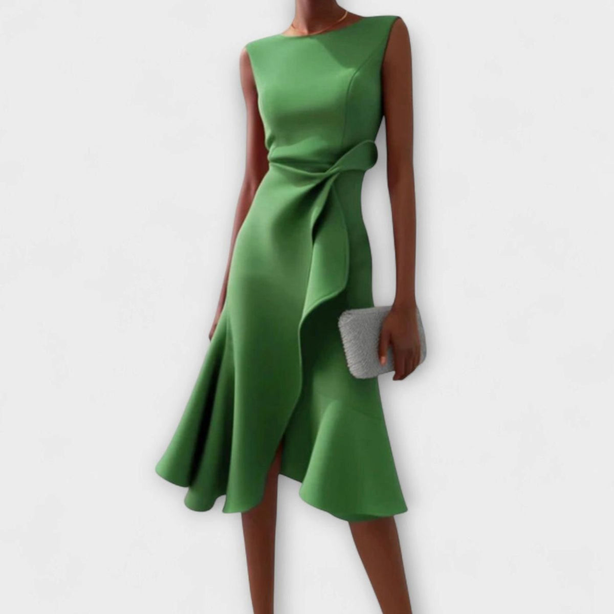 Eleanor | Women's Asymmetrical Drape Ruffled Midi Dress